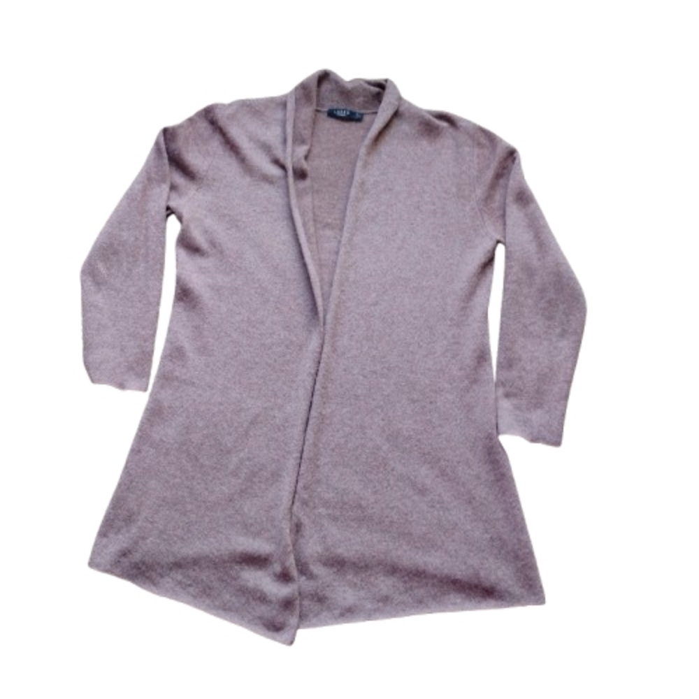 Lusso 100% Cashmere Duster Cardigan L Light Brown Soft Neat Gently Worn